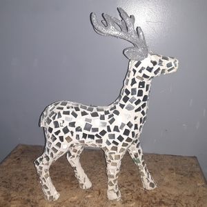 Rare Mosaic Mirrored Glass Christmas Standing Reindeer